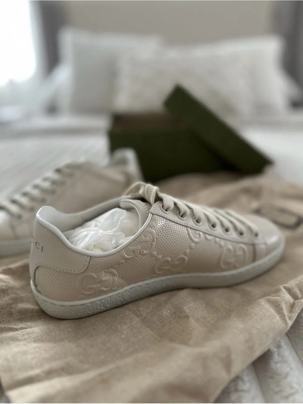 Gucci Cream Embossed GG Leather Low-Top Sneaker